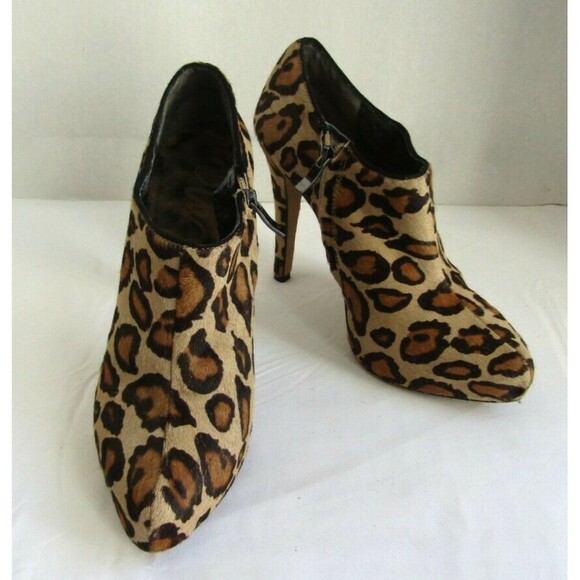 Sam Edleman Womens Leopard Cheetah Print Calfskin Fur Ankle Booties Boots Size 9 - Picture 1 of 8